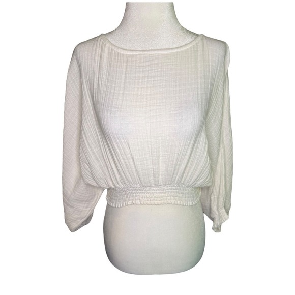 Sea‎ Level Swim Cropped Blouse Smocked Waist Long Sleeve Top Size Small NWT - Picture 1 of 5